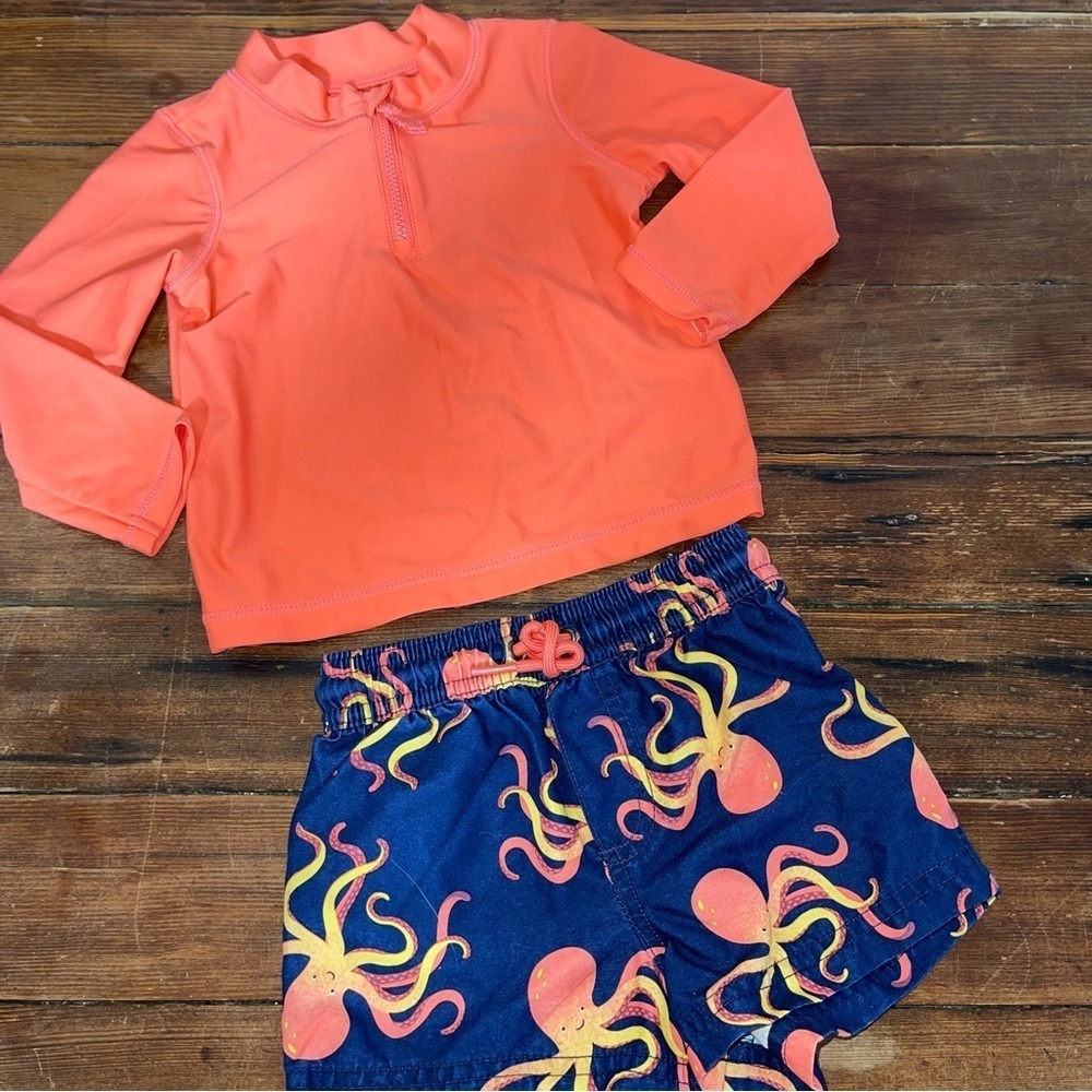 Carter's Orange and Blue Rashguard Swim Set 18m